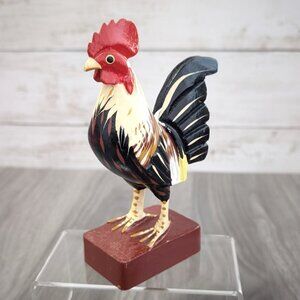 Carved Wooden Rooster Rustic Farmhouse Decor 5"